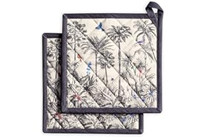 Maison d' Hermine Pot Holder 100% Cotton Heat Resistant Potholders Set of 2, 8 Inch x 8 Inch Hot Pads with Loop BBQ Cooking Grilling Microwave, Amazonia - Thanksgiving/Christmas