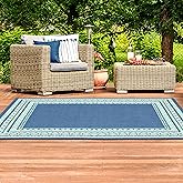 Oriental Weavers Meridian Indoor/Outdoor Rug - 9650B - 6'7" x 9'6" - in Navy/Green - Vintage Inspired, Water, Stain and Fade 