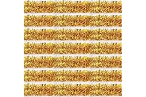 OHIYOO 100 Feet Gold Tinsel Garland Christmas Foil Tinsel Garland Decoration Metallic Banner Wall Hanging Tinsel Streamers Garland for Christmas Tree Birthday Party Decorations (3.54" x 100', Gold)