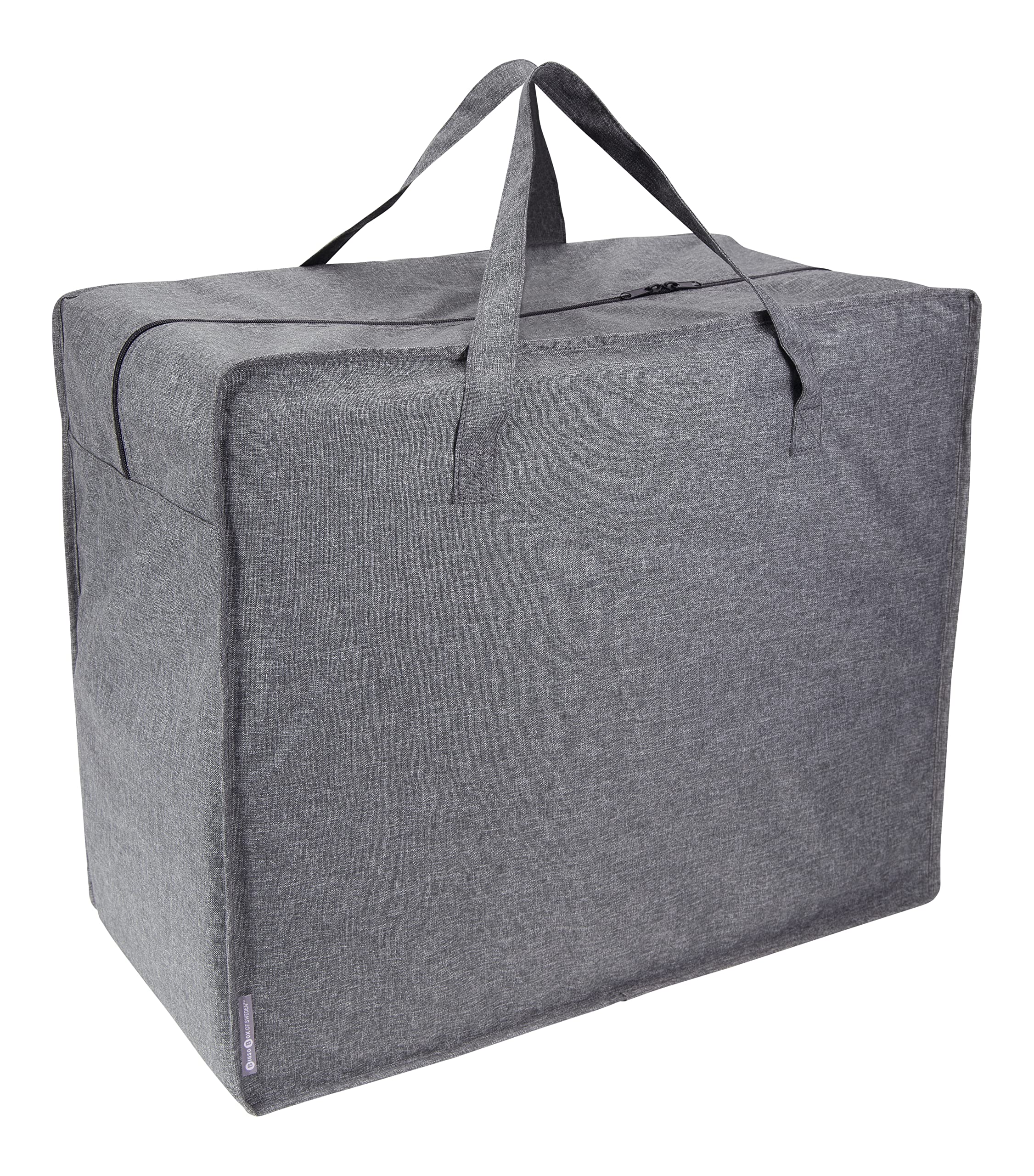 Bigso Box of Sweden Large Storage Bag with Zips for Winter Clothing and Bedding - Linen-Look Underbed Storage and Laundry Hamper - Soft Duvet Storage Bag with Handles - Grey