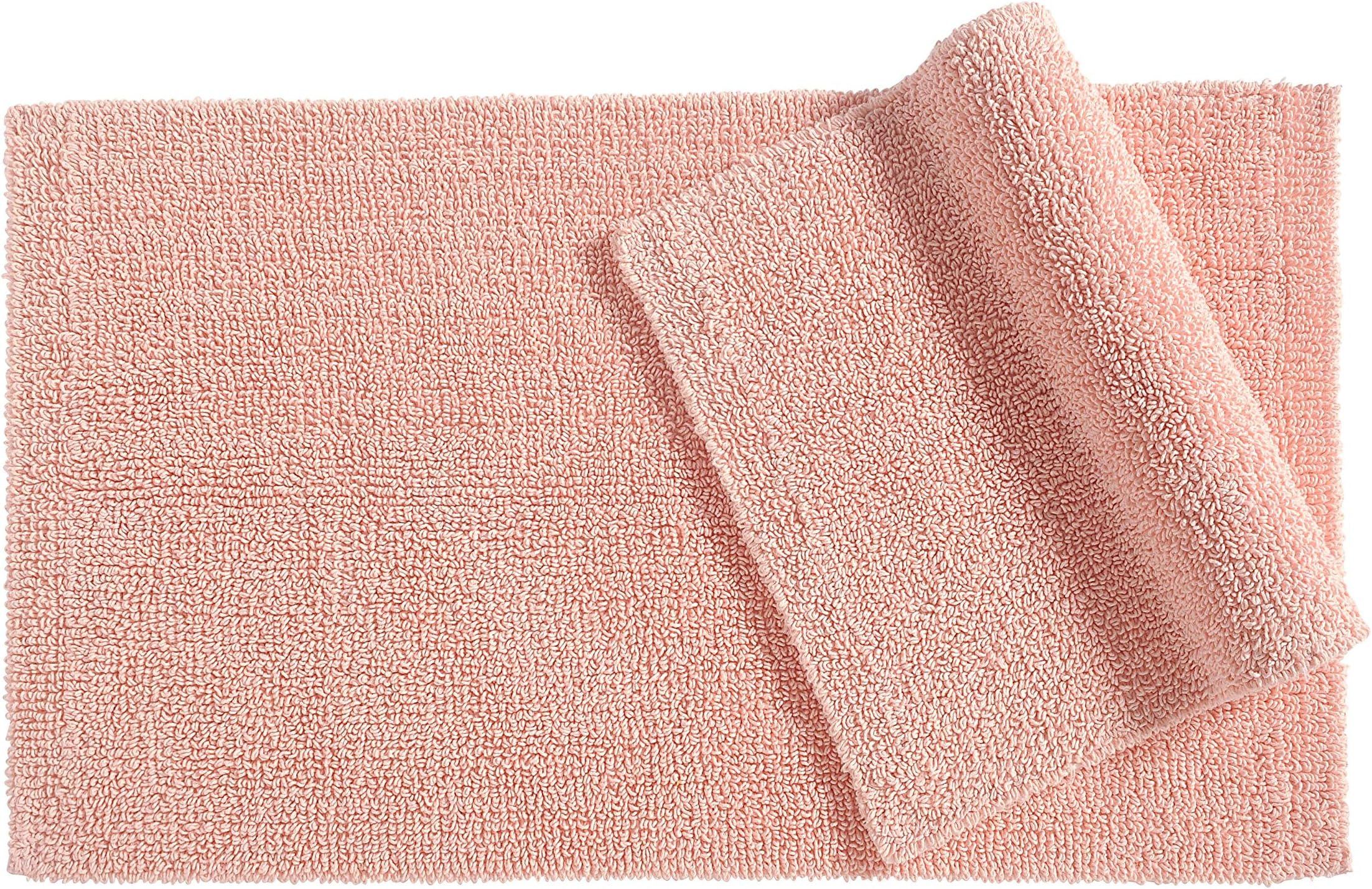Amazon Basics Reversible Everyday Cotton Bath Rug, Set of 2, 17" x 24", Blush