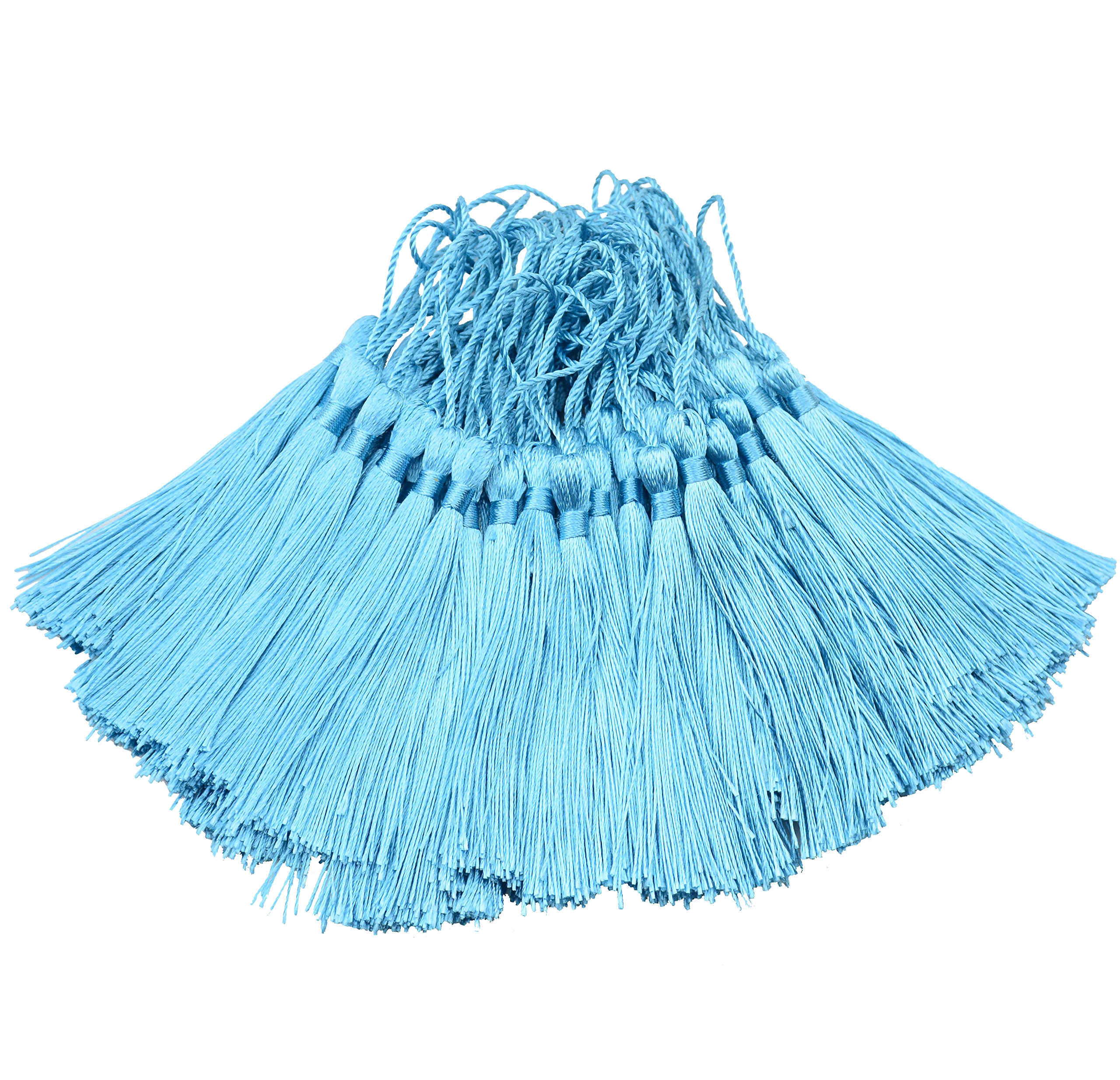 100pcs 13cm/5 Inch Silky Floss bookmark Tassels with 2-Inch Cord Loop and Small Chinese Knot for Jewelry Making, Souvenir, Bookmarks, DIY Craft Accessory (Blue)
