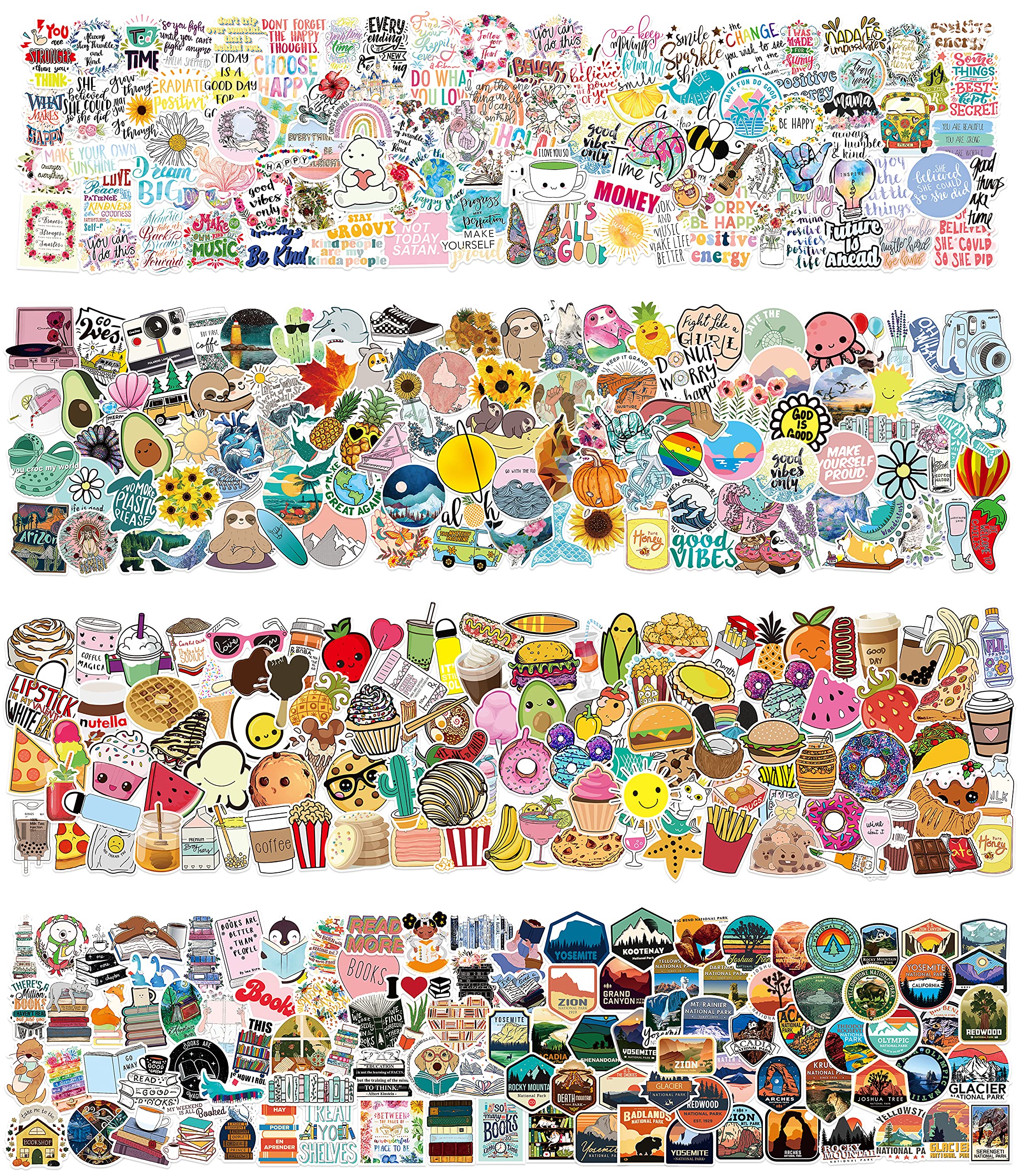 400 Mixed Sticker Pack Cute Aesthetic Scrapbook Labels Stickers Laptop Skateboard Water Bottle Computer Skate Phone Pad Bike Guitar Vinyl Waterproof Art Stickers for Adult Teens Children