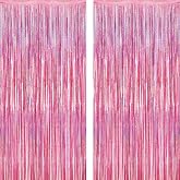 2 Pack Glitter Pink Backdrop, 3.28 FT x 7.05 FT Birthday Party Decorations, Laser Pink Fringe Curtains Foil Streamer Tinsel, Pink Curtains Photo Backdrop Happy Birthday Valentines Day Backdrop