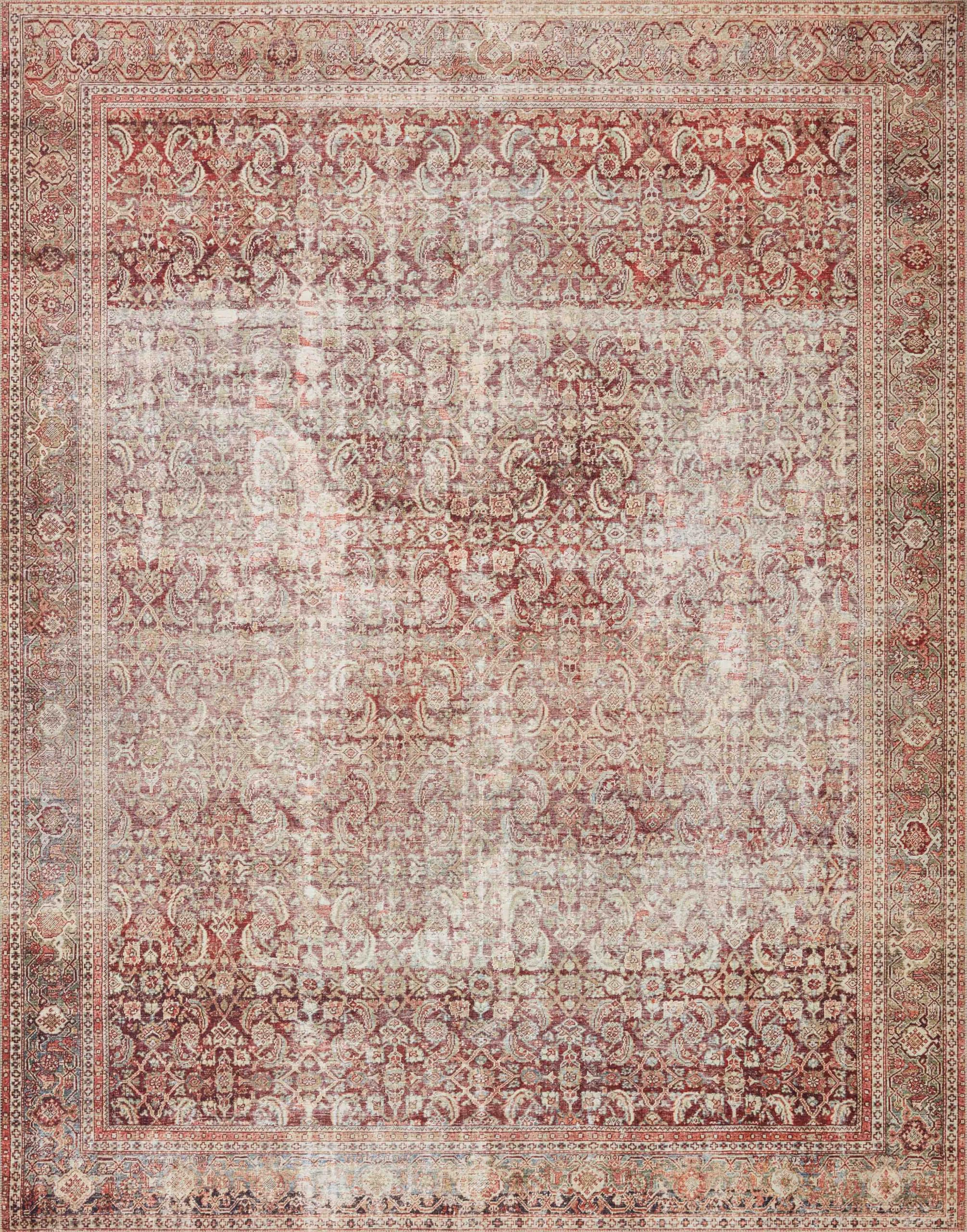 Loloi Layla Collection, LAY-11, Cinnamon/Sage, 2′-6″ x 12′-0″, .13″ Thick, Runner Rug, Soft, Durable, Vintage Inspired, Distressed, Low Pile, Non-Shedding, Easy Clean, Printed, Living Room Rug