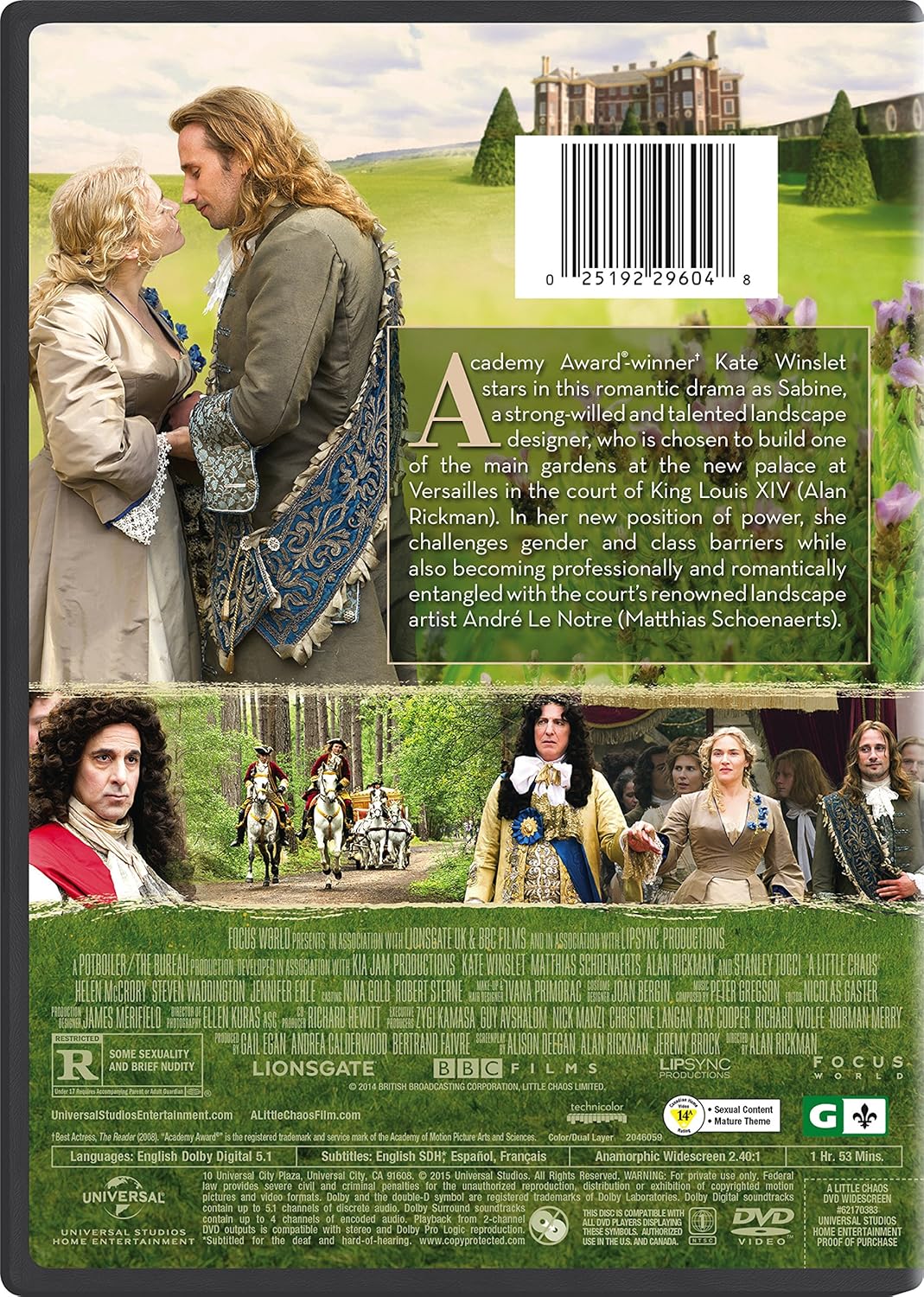 Amazon Com A Little Chaos Dvd Kate Winslet Matthias Schoenaerts Alan Rickman Stanley Tucci Helen Mccrory Steven Waddington Jennifer Ehle Alan Rickman Gail Egan Andrea Calderwood Bertrand Faivre Alison Deegan Alan Rickman Jeremy