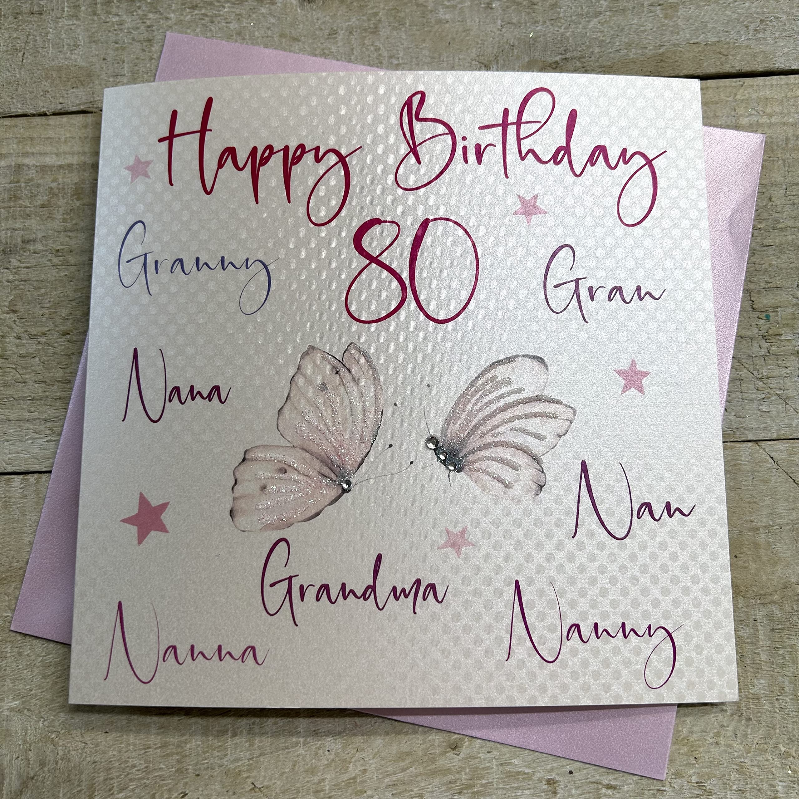 WHITE COTTON CARDS nanna,nan,nana,gran,granny,nanny,grandma, Happy 80" Handmade 80th Birthday Card, White, wb125-80,16cm x 16cm