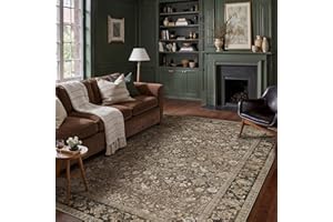 HUGEAR 8x10 Machine Washable Rugs Brown Hallway Large Area Rug Indoor Accent Rug Floral Low Pile Carpet Soft Throw Aesthetic Rug Bedroom Living Room Office Dining Room Kitchen Laundry Room