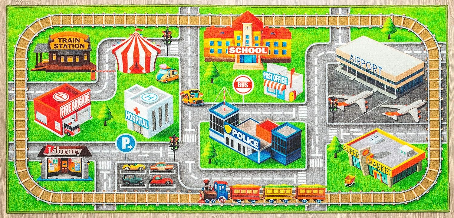 Amazon Com Furnish My Place 763 City Map Hd City Street Map Kids Rug Skid Resistant Rubber Backing Washable Floor Mat Multicolor 3 3 X6 6 Furniture Decor