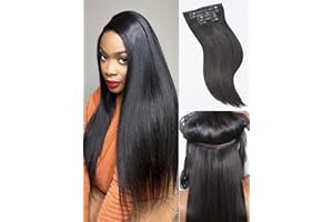 LUVME Yaki Straight Seamless 2 Pack 220g 14Pcs Clip in Hair Extensions Full Max with 16inch Natural Black 100% Real Soft Human Remy Human Hair Extensions