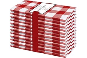 Cotton Clinic Set of 12 Cloth Napkins Gingham Check 100% Cotton 20x20 inches - Soft Durable Washable - Ideal for Events Weddi