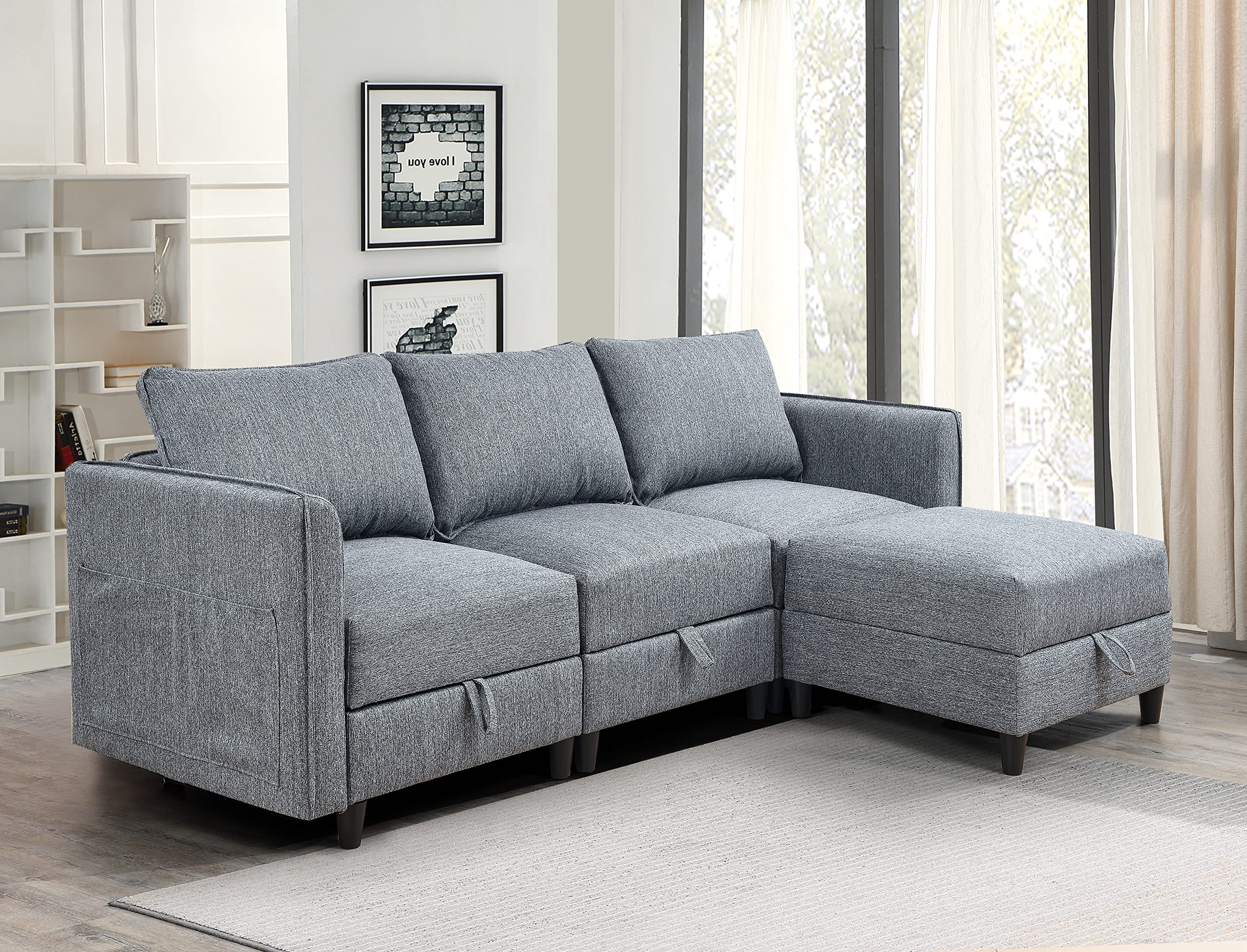 Photo 1 of ***Missing one Box**Modular Sectional Sofa L Shaped Convertible Couch with Reversible Chaise Storage Seat with Ottomans,Beige Fabric