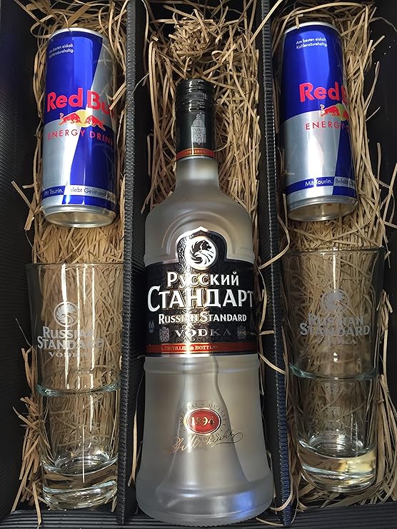 Russian Standard Vodka Set/Geschenkset -Russian Standard Vodka 0,7l 700ml (40% Vol) + 2x Gläser + 2x Red Bull 250ml - Inkl. P