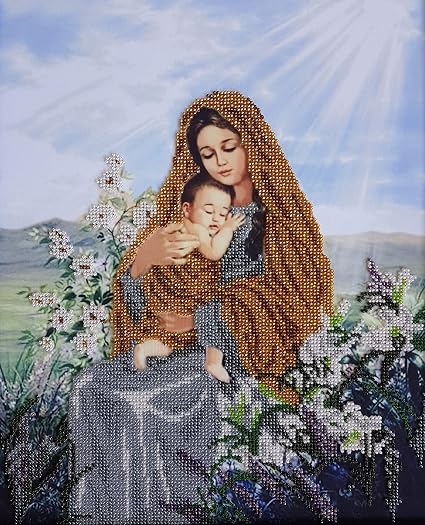 Virgin Mary W Child 3d Bead Embroidery Kit Beaded Cross Stitch