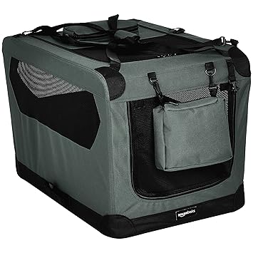 AmazonBasics Premium Folding Portable Soft Pet Dog Crate Carrier Kennel - 30 x 21 x 21 Inches, Grey