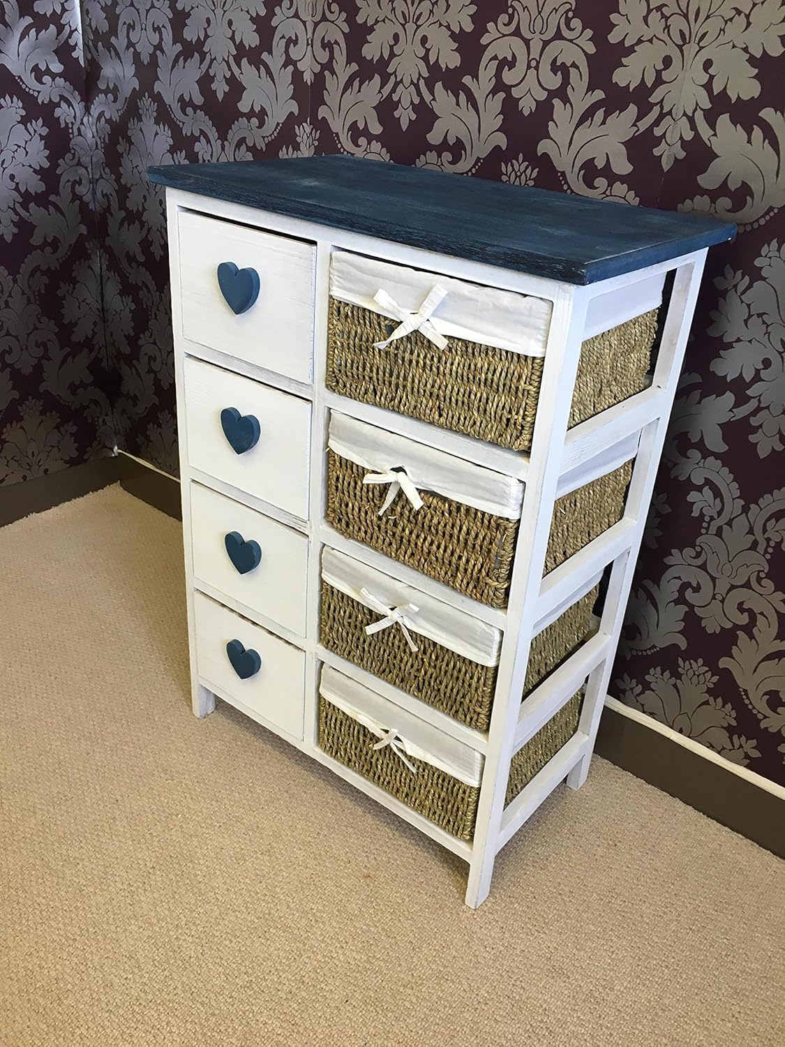 wicker drawer unit on New Large White 4 Basket Chest Home Storage Unit Bathroom Wicker Drawers