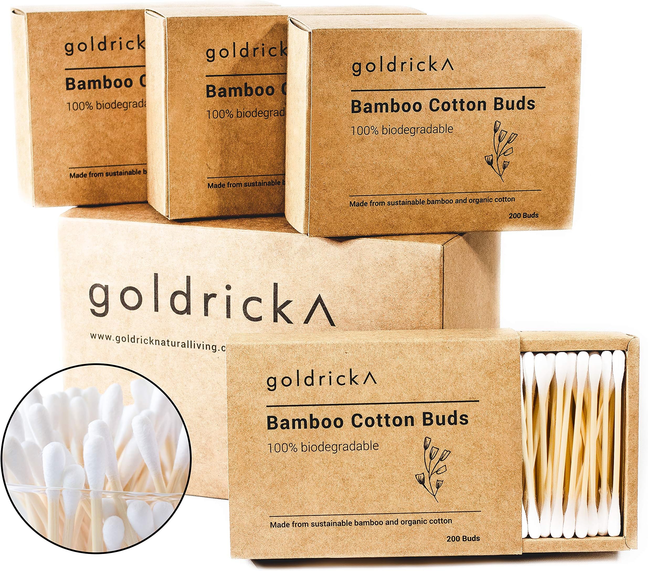 800 x Organic Bamboo Cotton Buds | Multipack | Made from Organically Grown Bamboo & Cotton | Eco-Friendly Biodegradable Organic Ear Swabs | Sustainable & Vegan | Plastic Free Packaging