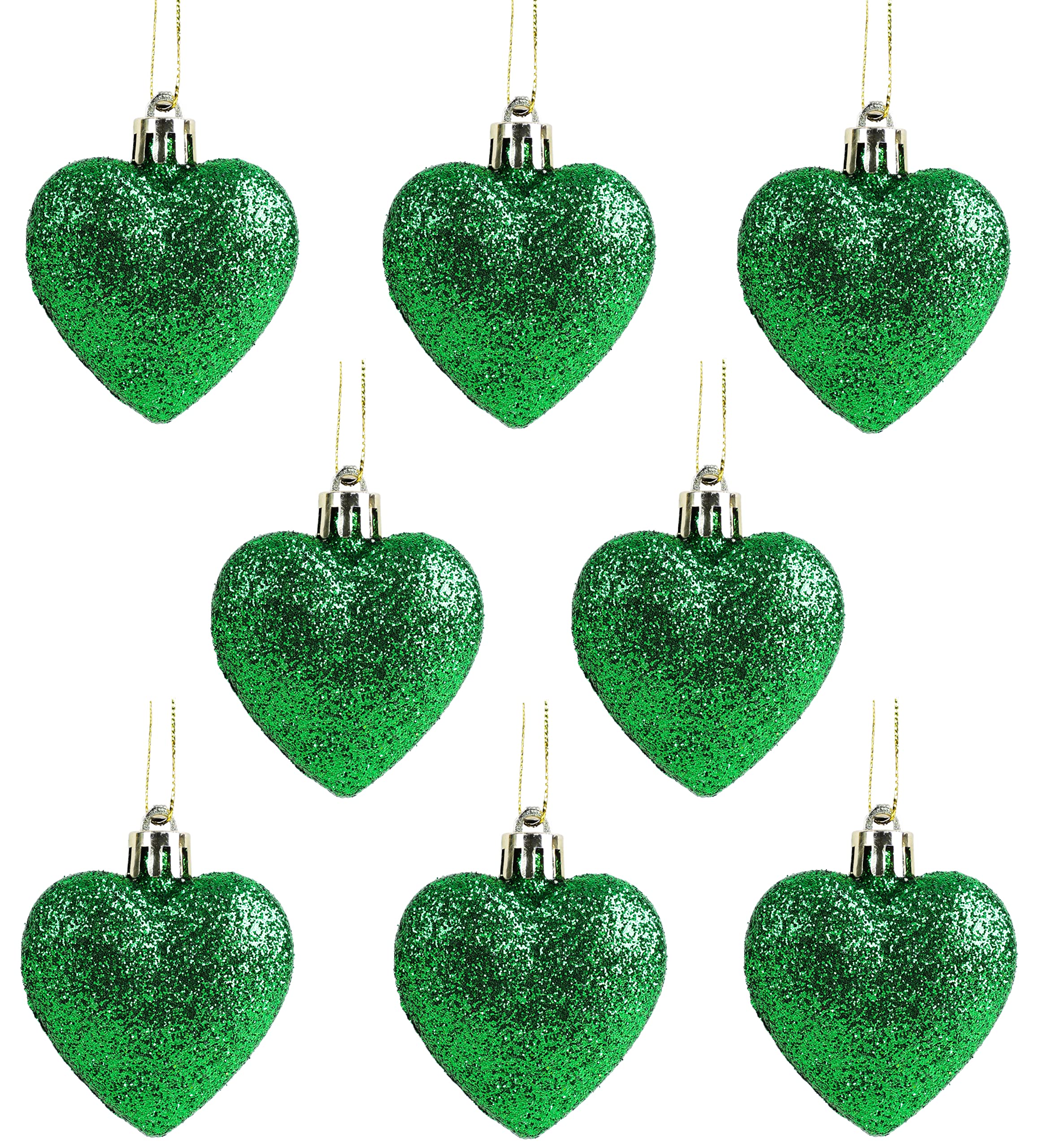 Christmas Concepts® Pack of 8-60mm Heart Shaped Christmas Tree Baubles – Glitter Decorated Baubles (Green)
