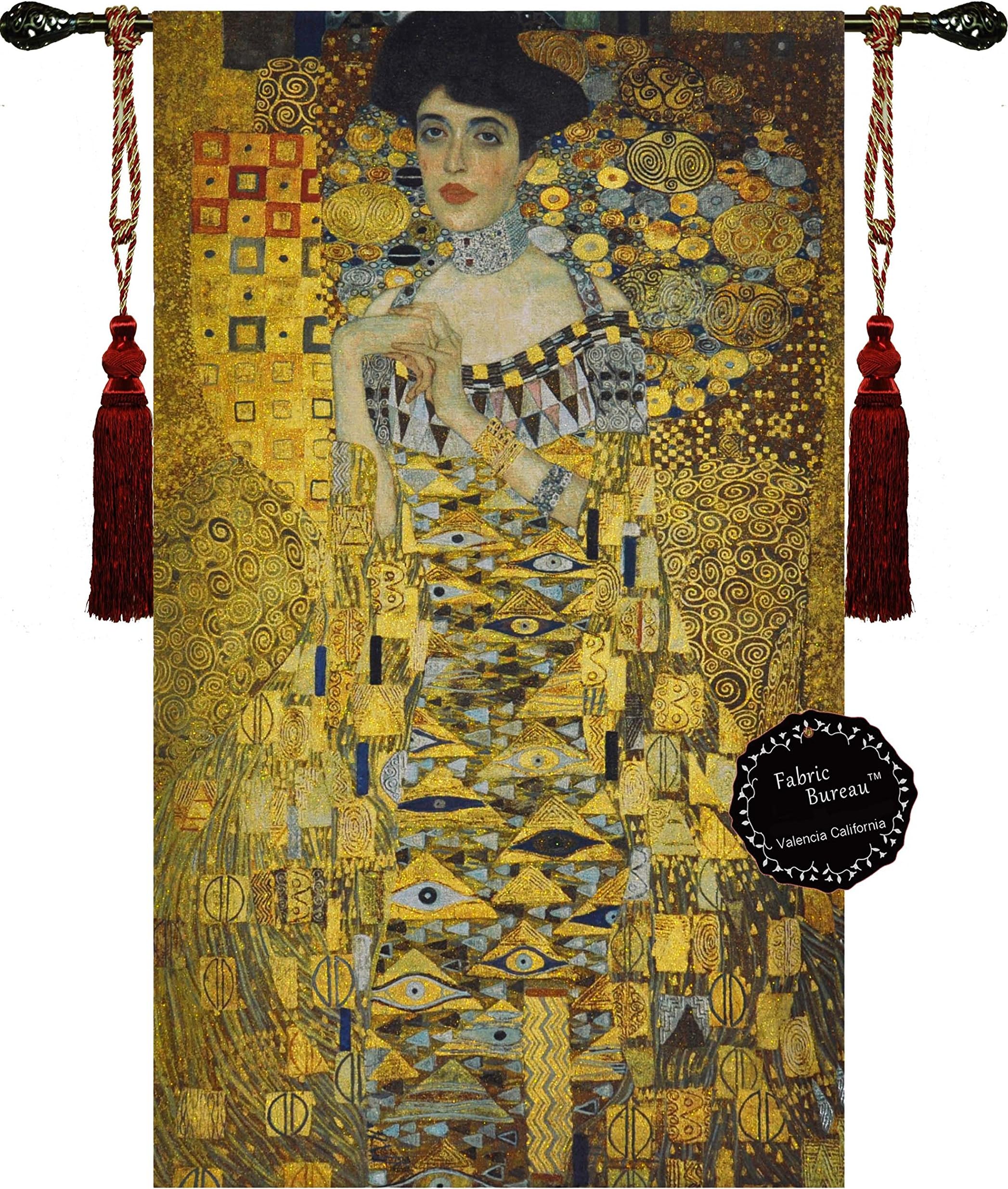 Fabric Bureau Beautiful Gustav Klimt Portrait Adele Bloch-Bauer I 35.5" w X 54.5" l Fine Tapestry Jacquard Woven Wall Hanging Art Deco