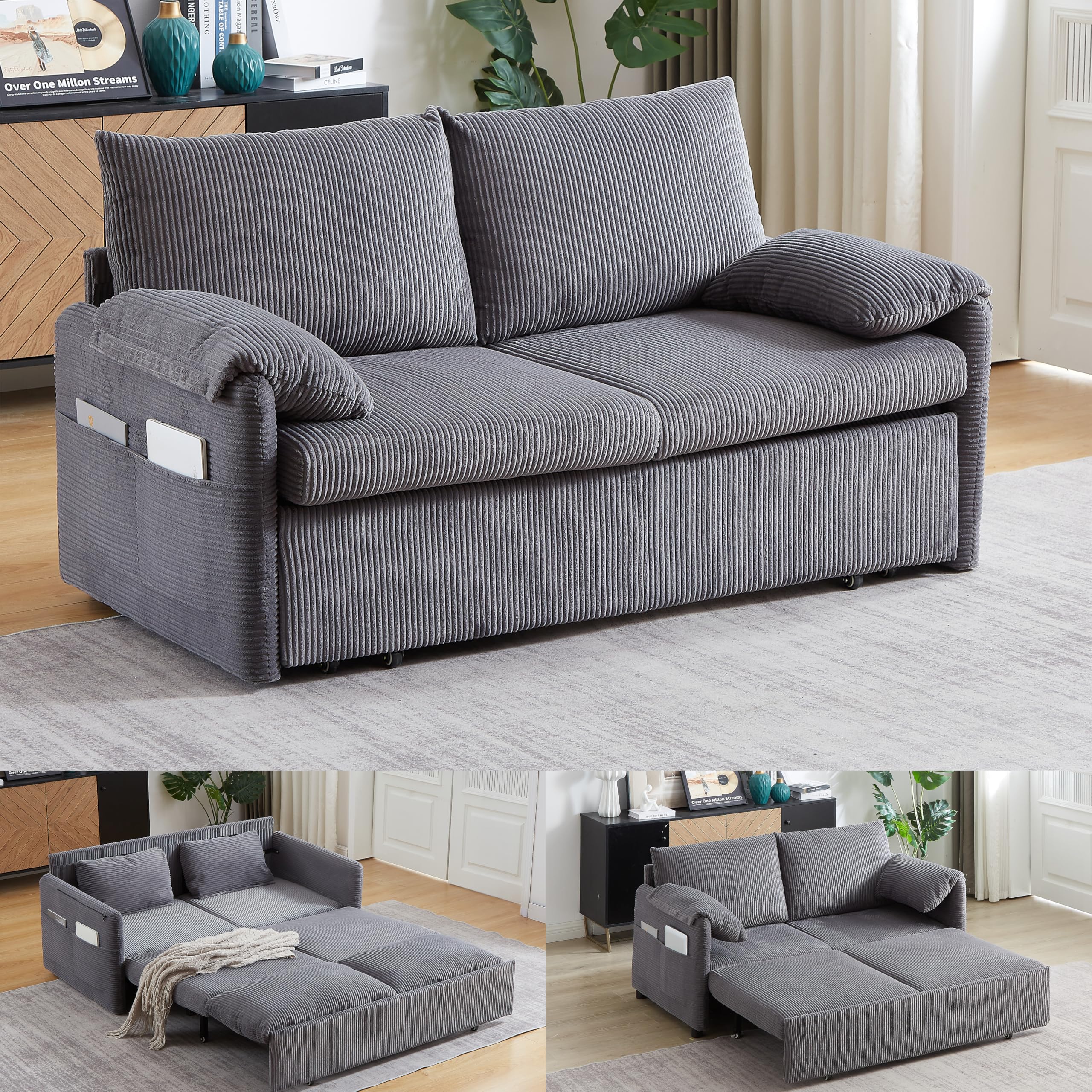 65-Inch Corduroy Loveseat Sofa with Pull Out