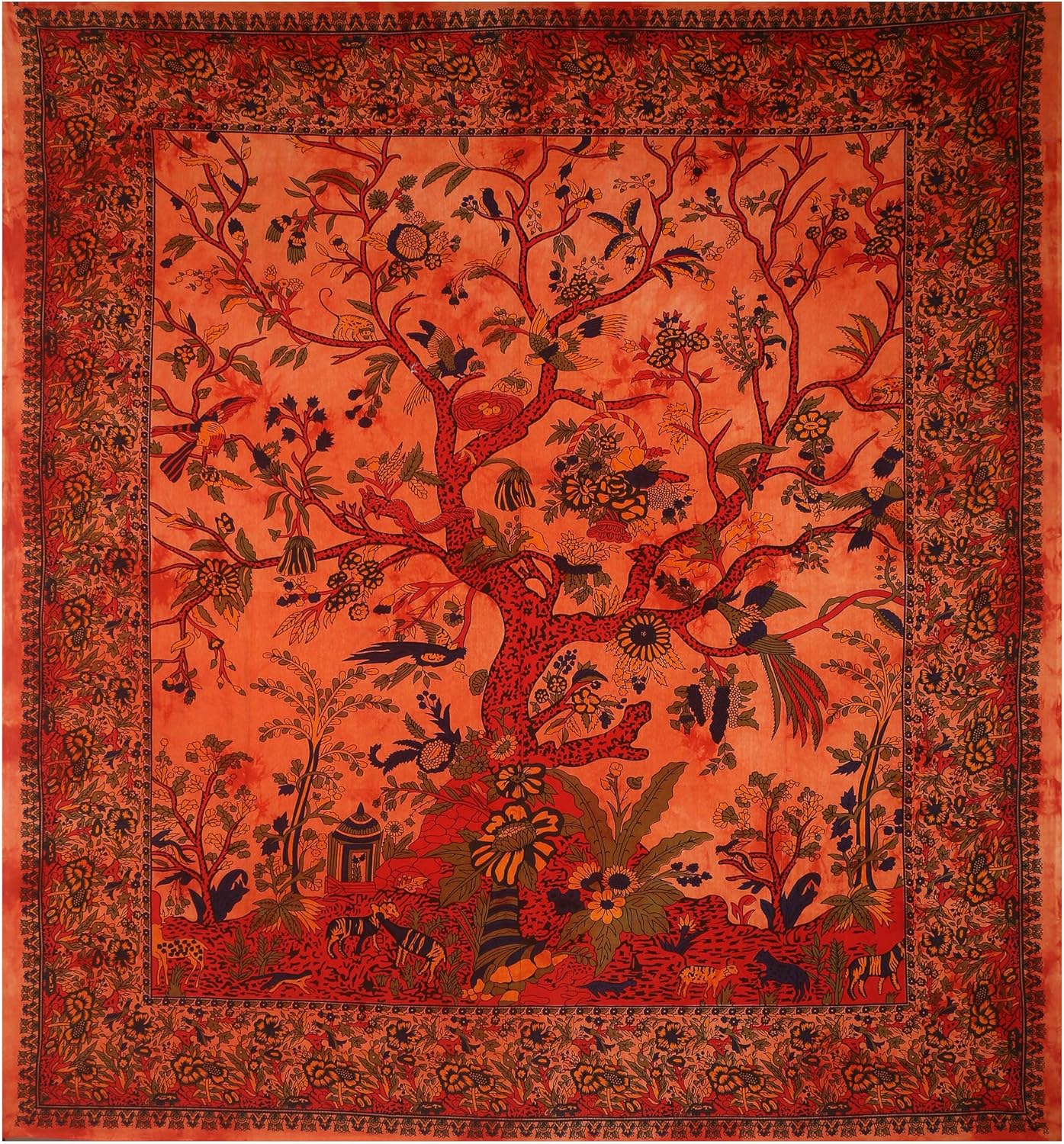 Tapestries - Bless international Tapestry Tree of Life Wall Hanging Psychedelic Tapestries Indian Cotton Bedspread Picnic Sheet Wall Decor Blanket Wall Art Hippie Bedroom Decor (Orange Tree of Life, (54 X 72 inches))