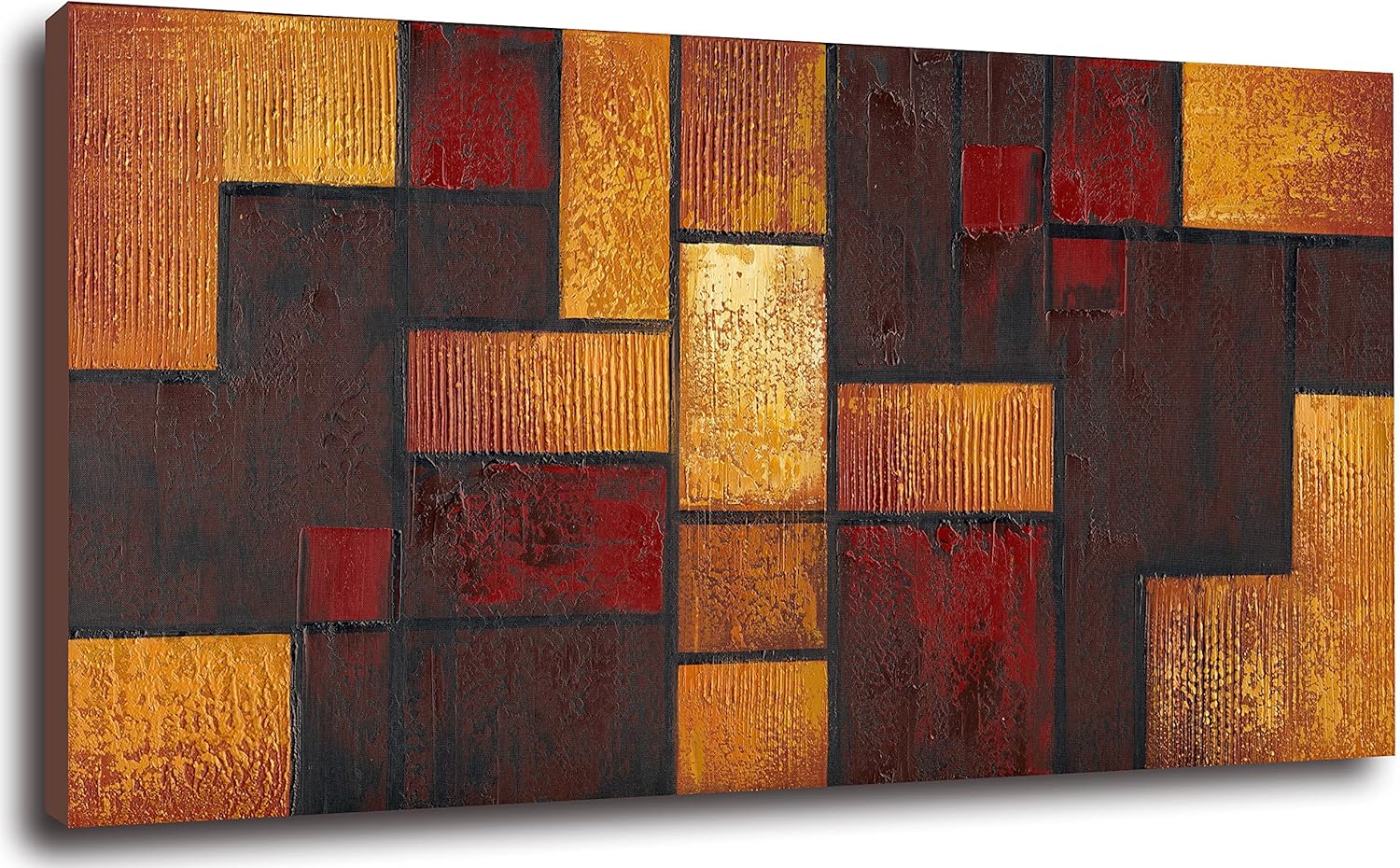 Paintings - Large Abstract Canvas Wall Art Coffee Brown Yellow Brownish Red Artwork Decoration 100% Hand Painted Heavy Textured Oil Painting Picture for Living Room Bedroom Decor 60x30inch