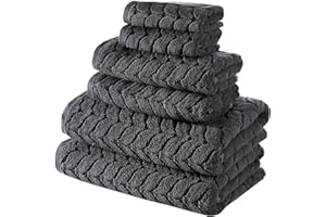 BAGNO MILANO Turkish Bath Towels, Soft Plush Jacquard Luxury Bath Towels, Quick Dry Towel Set (Charcoal, 6 pcs Towel Set)