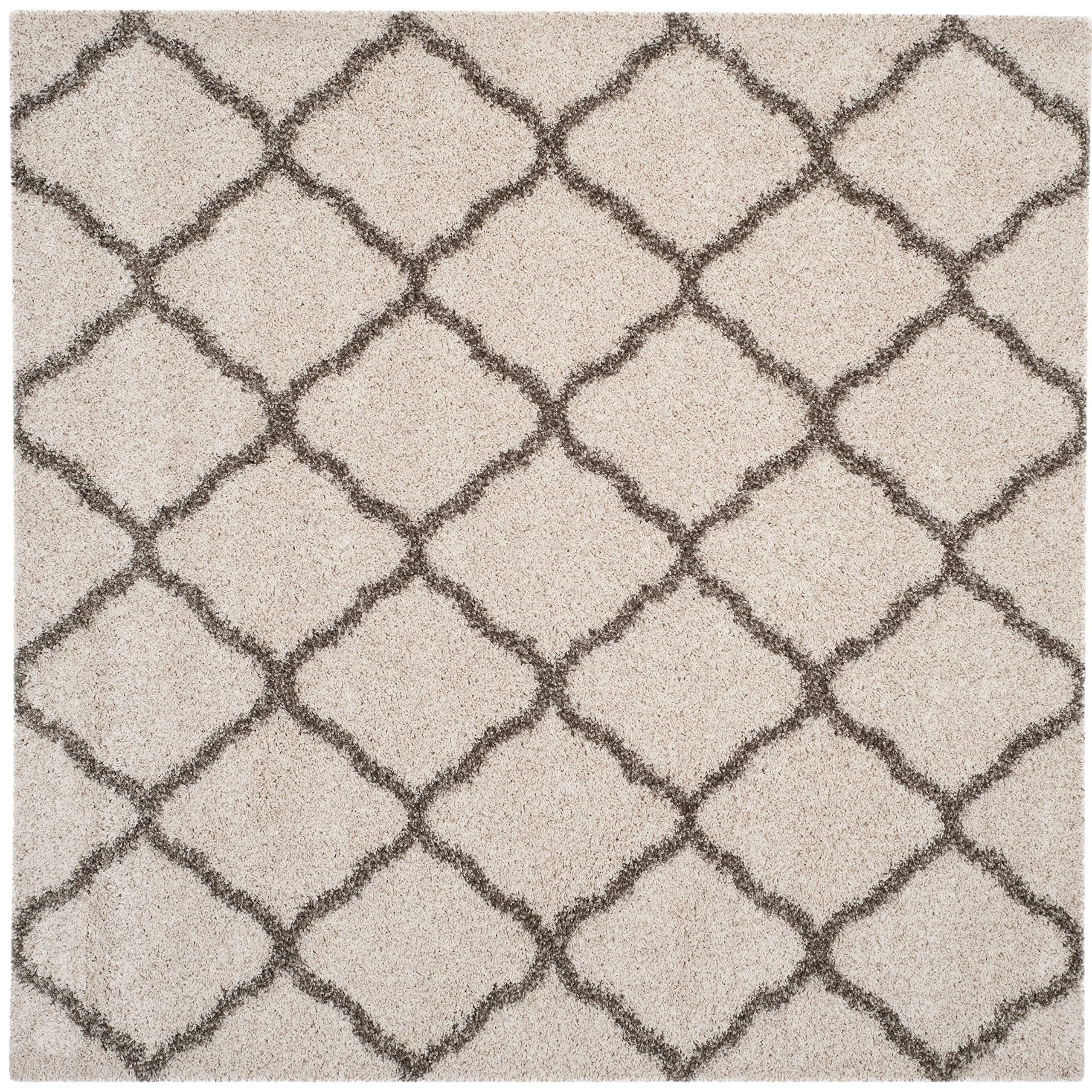 SAFAVIEH Hudson Shag Collection Area Rug - 9' Square, Ivory & Grey, Moroccan Trellis Design, Non-Shedding & Easy Care, 2-inch Thick Ideal for High Traffic Areas in Living Room, Bedroom (SGH283A) Image