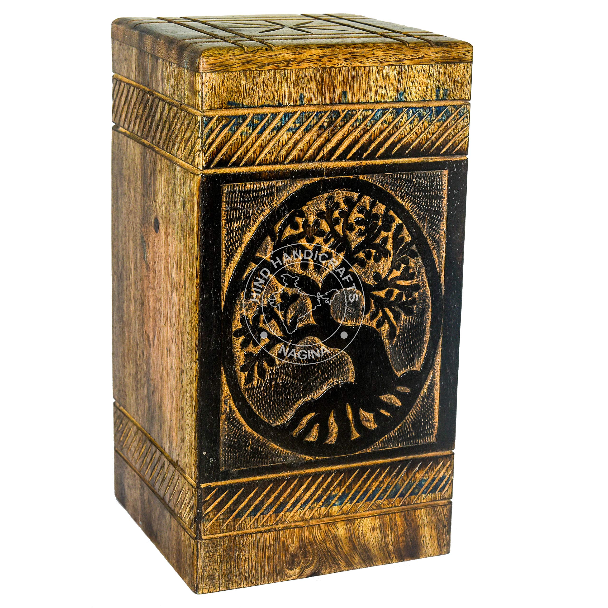 Buy Hind Handicrafts Antique Tree of Life Wooden Urns for Human Ashes