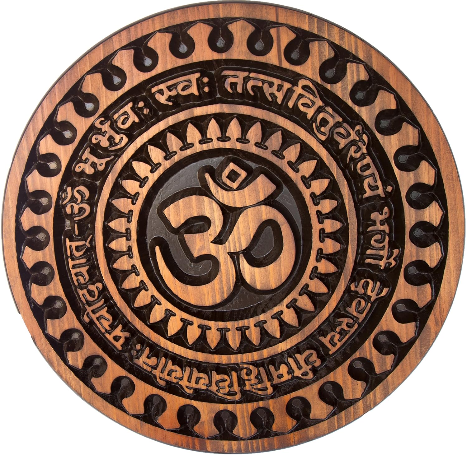 Buy Spiritual Sacred Om Aum ॐ Yoga Meditation Gayatri Mantra Mandala Pure Wood Wall Hanging Art Sculpture Decor 24 Mahogany Ebony 24 Online At Low Prices In India Amazon In