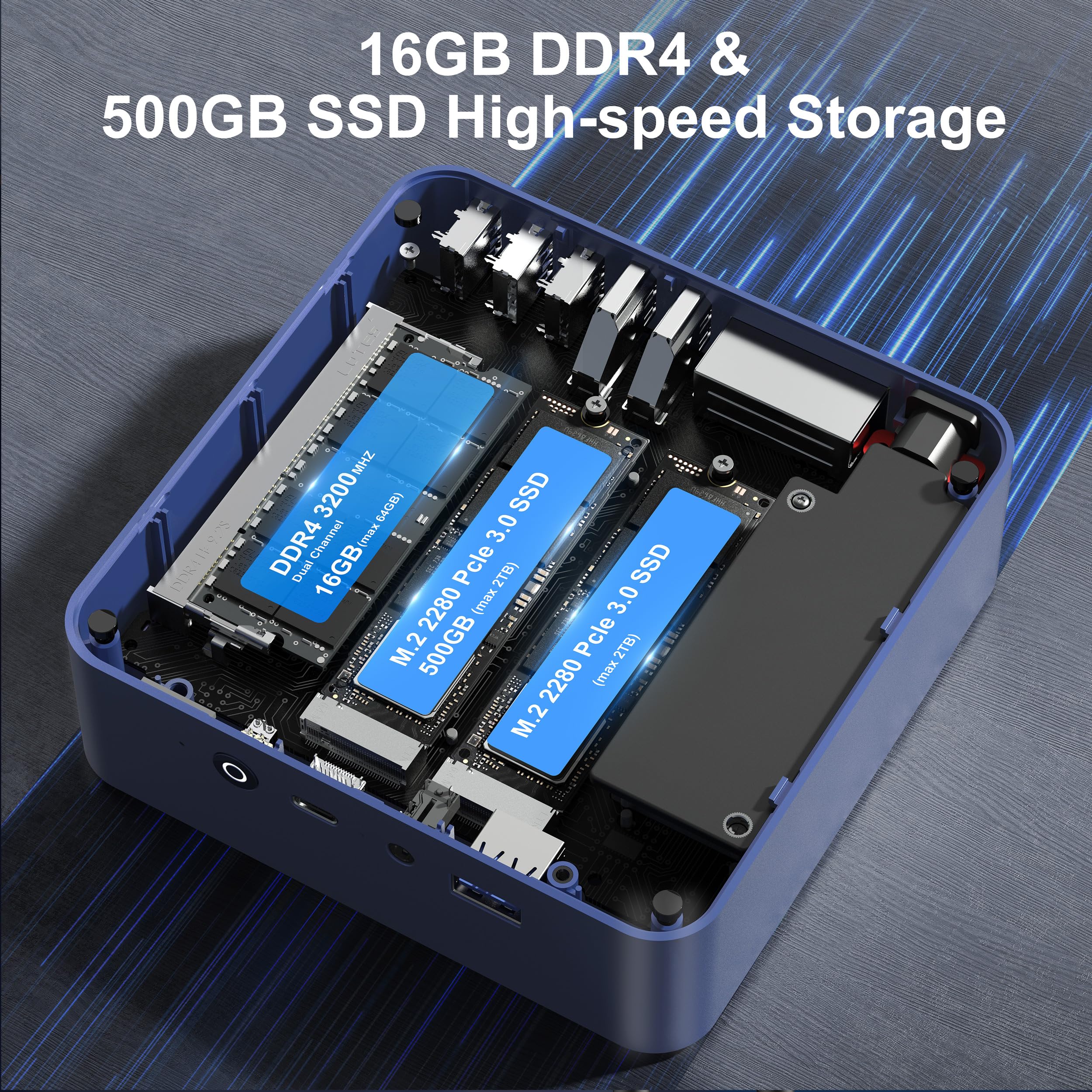 Beelink EQ13 Mini PC, Intel N100 (up to 3.4GHz), 16G DDR4 500G PCIe3.0 SSD,Built-in Power Supply Mini PC,Support Dual LAN, WiFi6, BT5.2, USB3.2, 4K@60hz Dual HDMI Display Micro PC Home/Office