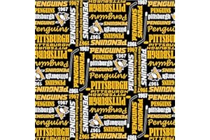 FABRIQUE INNOVATIONS Pittsburgh Penguins Cotton Fabric with Allover Design and Writing-Sold by The Yard