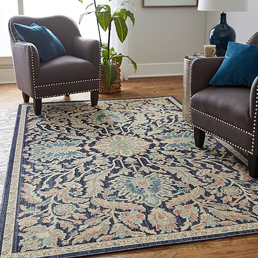 Amazon Com Mohawk Home Ravi Indigo Area Rug 7 6x10 Furniture Decor