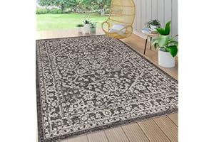 JONATHAN Y SMB104C-5 Malta Bohemian Medallion Textured Weave Indoor Outdoor Area -Rug, Coastal, Traditional, Transitional Easy -Cleaning,Bedroom,Kitchen,Backyard,Patio,Non Shedding, Black/Gray, 5 X 8