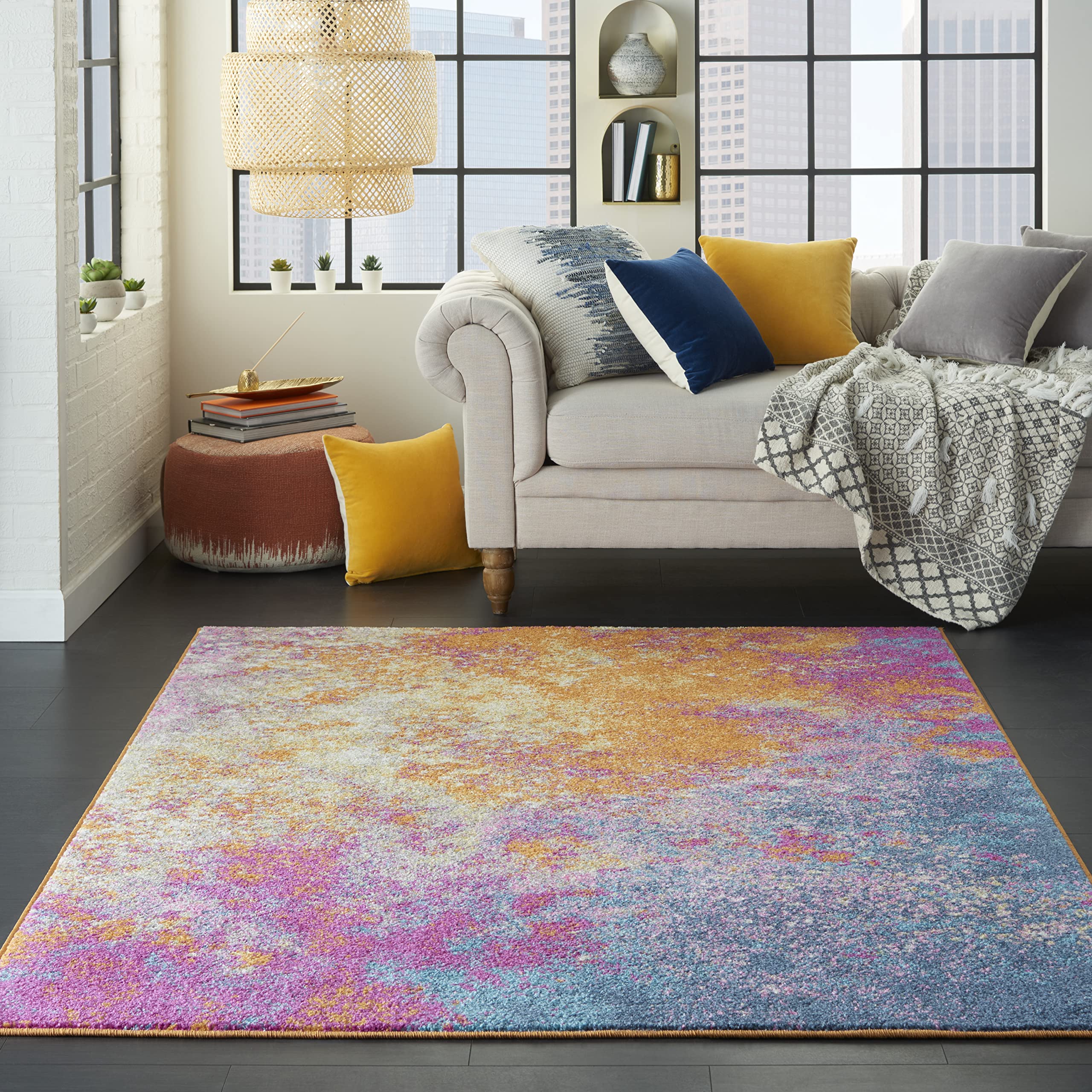 Nourison Home Passion Sunburst 5'3'' x 7'3'' Area-Rug, Modern, Abstract, Easy-Cleaning, Non Shedding, Bed Room, Living Room, Dining Room, Kitchen, (5' x 7') Image