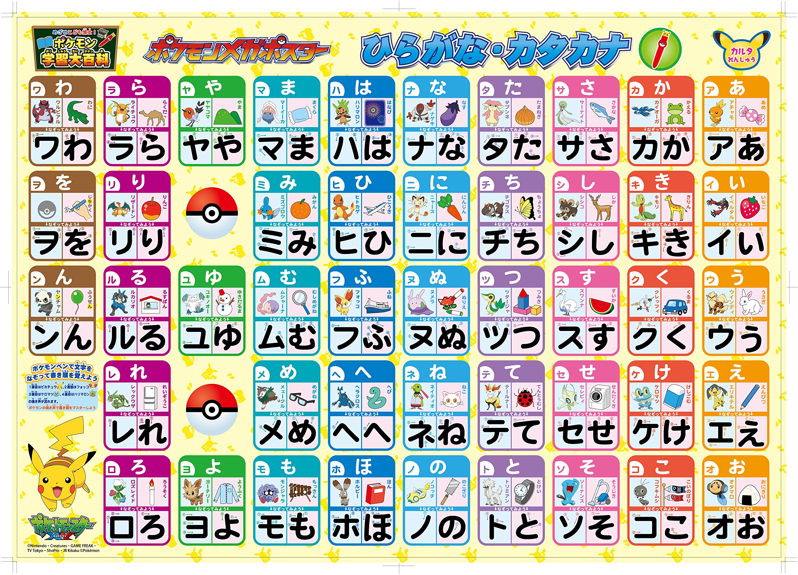 Amazon Com Pokemon Learning Encyclopedia Pokemon Mega Poster Hiragana And Katakana Books