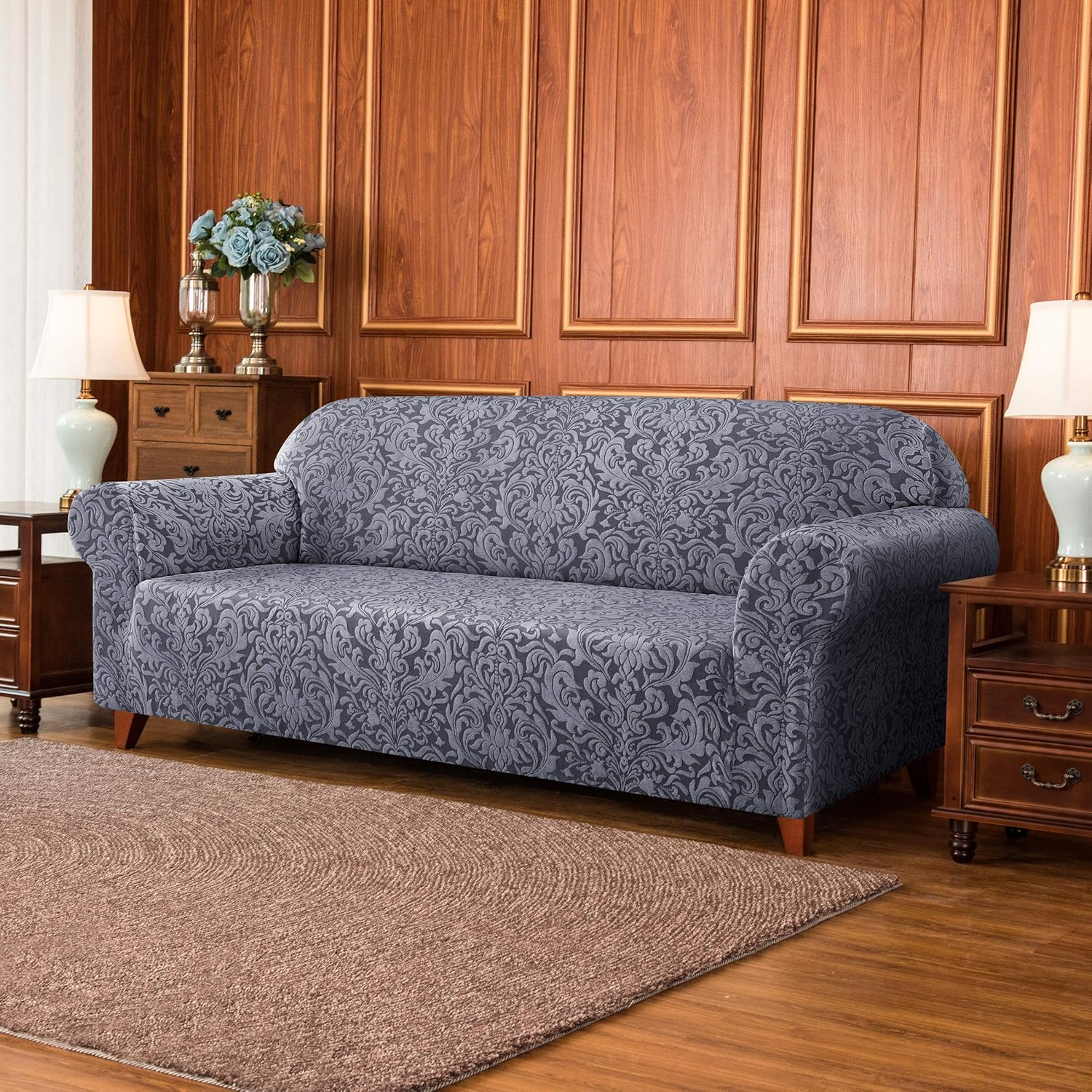subrtex 1-Piece Damask Sofa Slipcover 1,2,3 Seater Jacquard Sofa Cover High Elastic Stretch Furniture Protector (Loveseat - Image 3