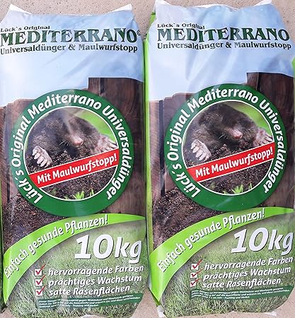 Lück´s Original Mediterrano-Dünger Universal-Dünger und Maulwurf-Stopp 20Kg Rasen-Dünger gegen Maulwürfe und Wühlmäuse Spezia