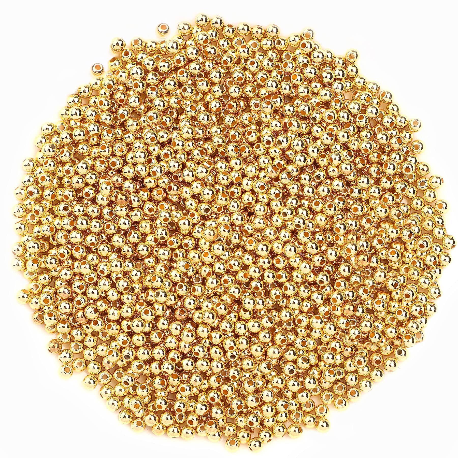 1500Pcs 4mm Gold Spacer Round Beads Smooth Loose Ball Beads for Bracelet Necklace Jewelry Making Craft Supplies