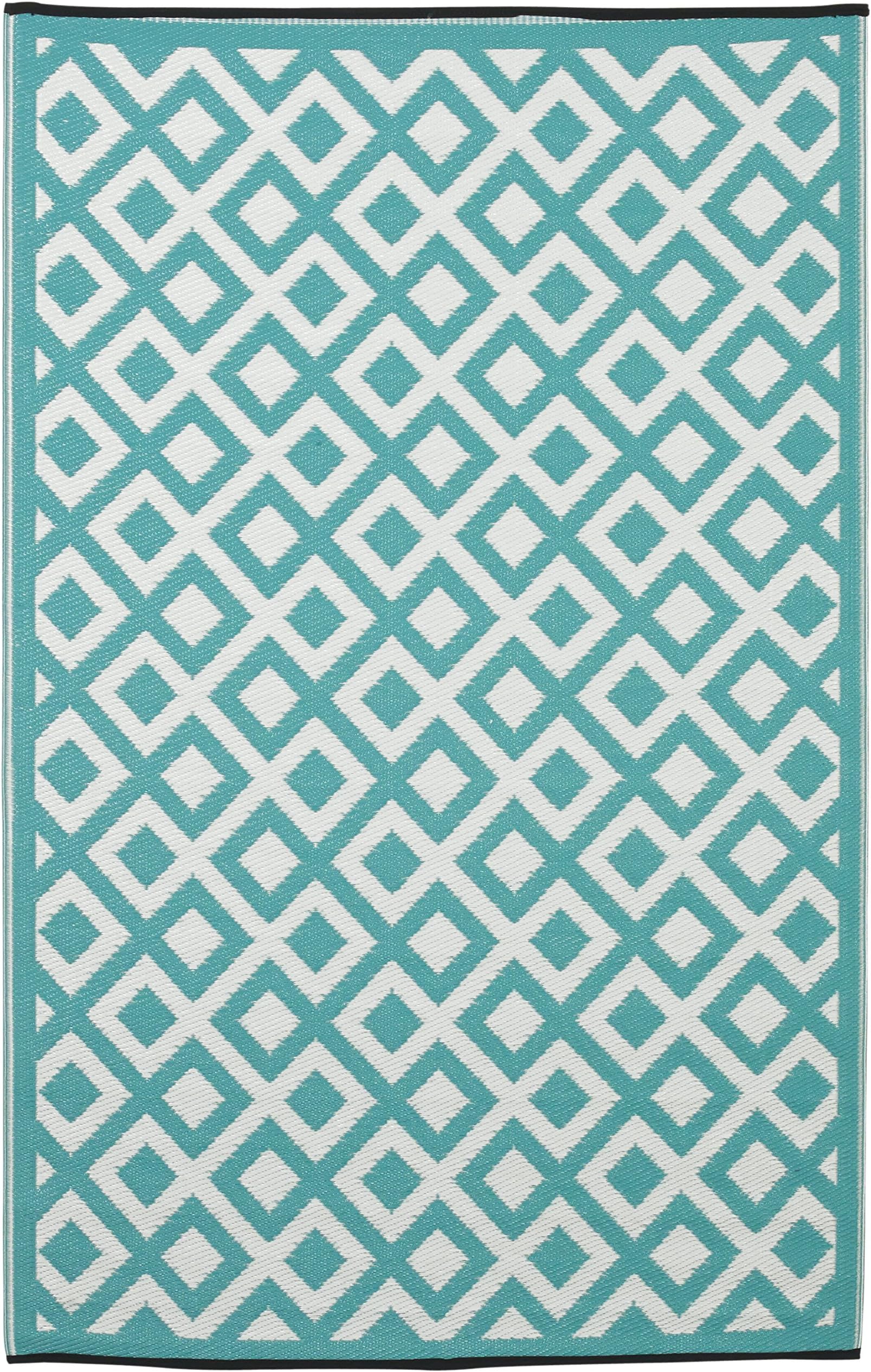 FAB HAB Reversible Outdoor/Indoor Rug | Perfect for Decking, Garden, Patio | Mold, Mildew, UV & Stain Resistant, Blue & Bright White (150 cm x 240 cm), Marina Eggshell Blue & White