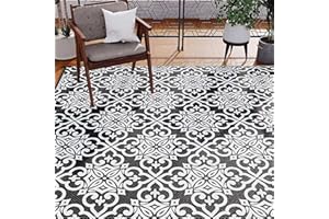 HUGEAR Outdoor Plastic Straw Rug, Waterproof Outdoor Rugs for Patios Clearance, Reversible Area Rug, Large Outside Carpet for Camping, Balcony, RV, Deck,8x10ft Danica/Black&White