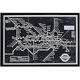 Amazon Brand – Rivet Black and White Blueprint of London Underground, Black Frame, 45" x 30"