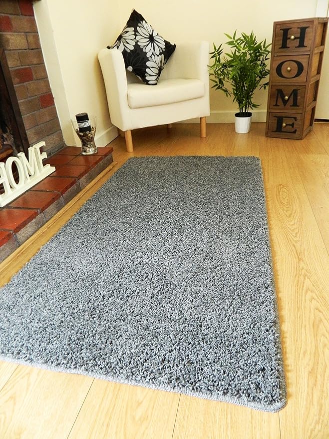 NEW CHARCOAL GREY SHAGGY MATS MACHINE WASHABLE NON SLIP LARGE SMALL