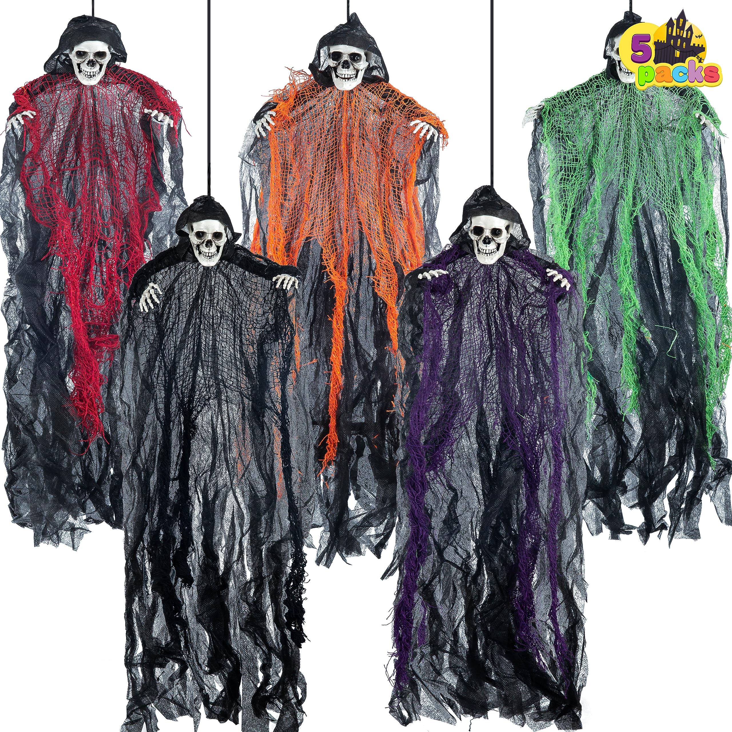 halloween Hanging Grim Reapers (5 Pack), Flying Ghost Decoration, Skeleton for Haunted House Prop Décor, Outdoor Indoor Decor