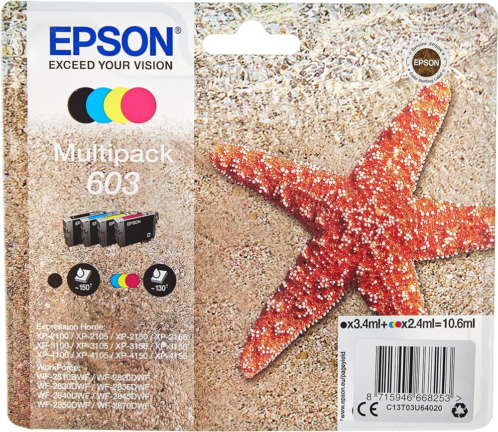 Epson 603 Ink Cartridge Multipack 4-Colour Cyan Magenta Yellow Black