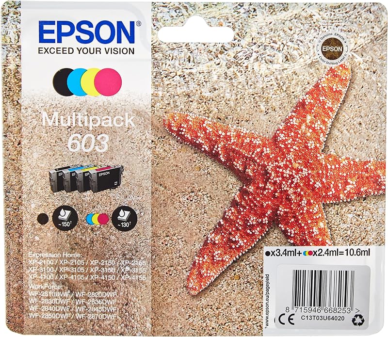 Epson 603 Ink Cartridge Multipack 4-Colour Cyan Magenta Yellow Black