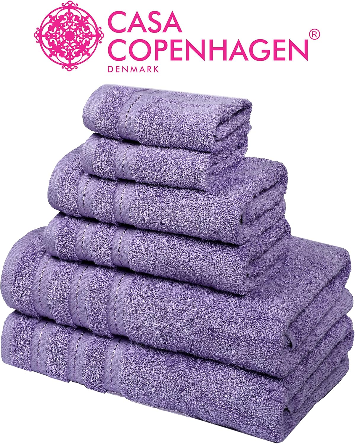 CASA COPENHAGEN Denmark Soft Linen Premium, 6 Piece Kitchen and Bathroom Egyptian Cotton Towel Set, [Worth $72.95] -"Purple Rose (2 King Size Bath Towel, 2 Hand Towels, 2 Face Towels, 2 Face Towels: Home & Kitchen