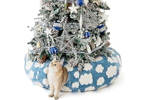 LE SURE Lesure Cat Tunnel Bed for Indoor Cats - Cute Cat Donut Tunnel Toys for Small Large Cats with Washable Circle Cushion, Round Pet Peekaboo Cave Toy for Kitten/Puppy/Rabbit, Standard Cozy Clouds Blue