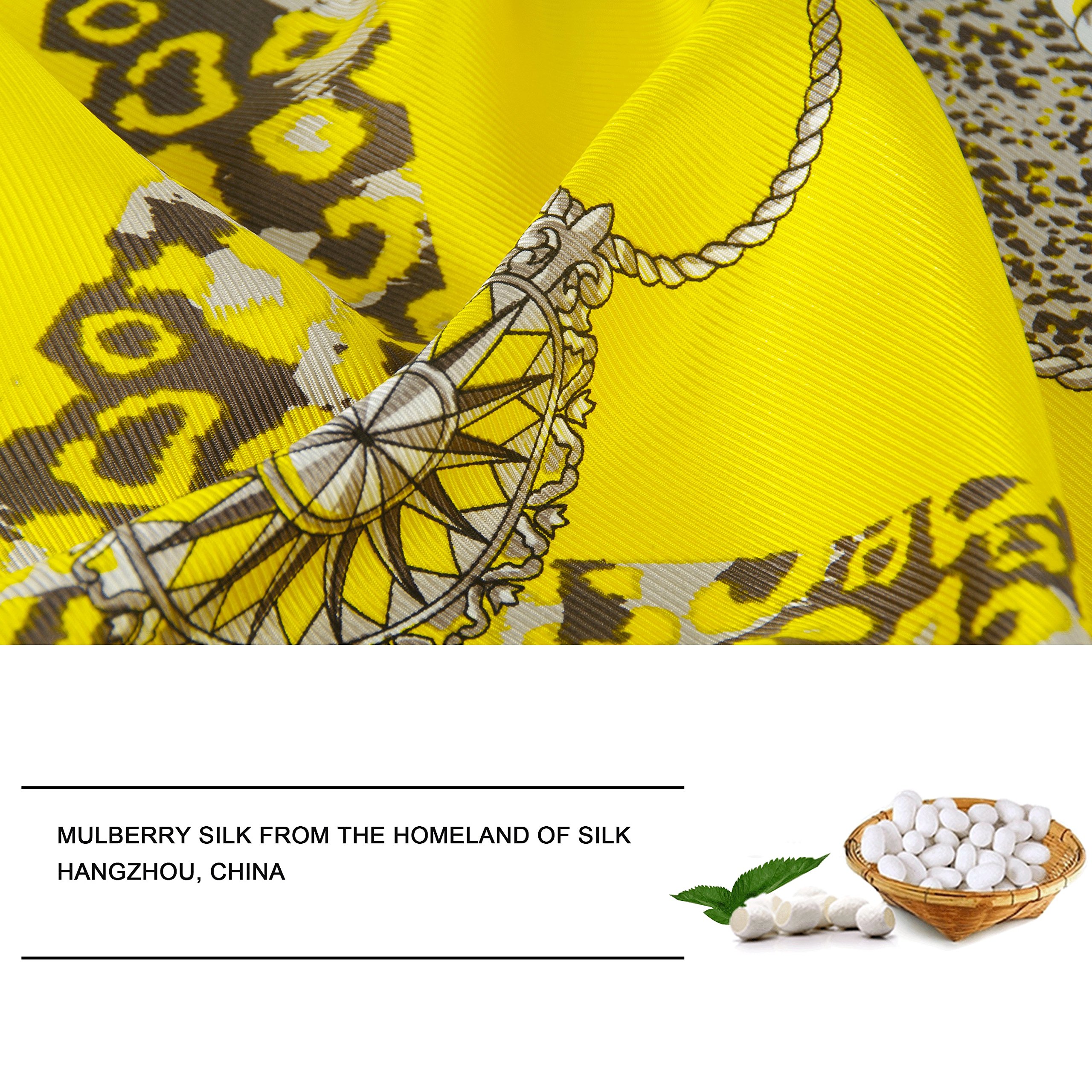 IRRANI Silk Scarves For Women Neckerchief Mulberry Small Square Twill Weave Scarf Headscarf For Hair 25.6*25.6inches(Yellow)