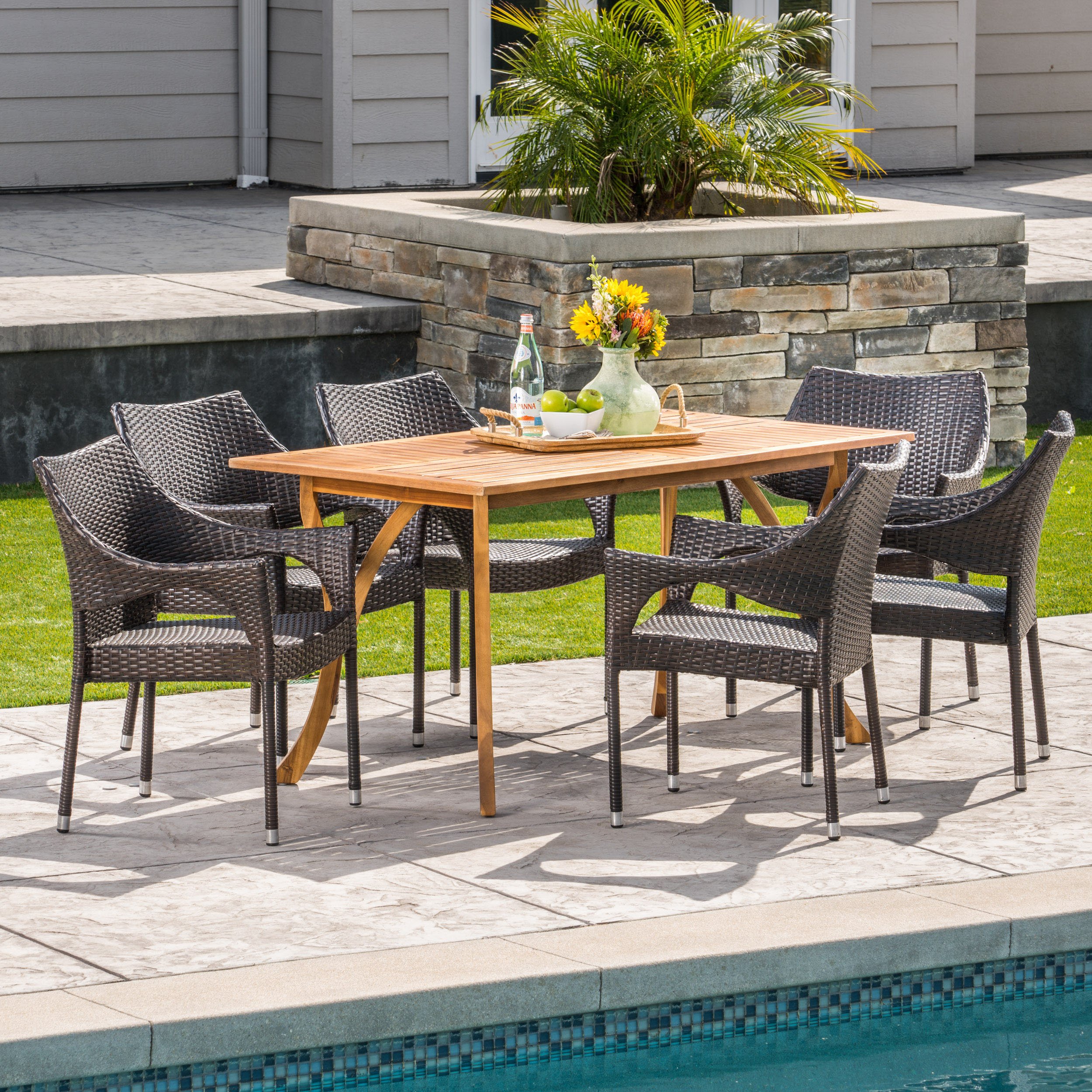Christopher Knight Home Zoey Outdoor 7Piece Acacia Wood/Wicker